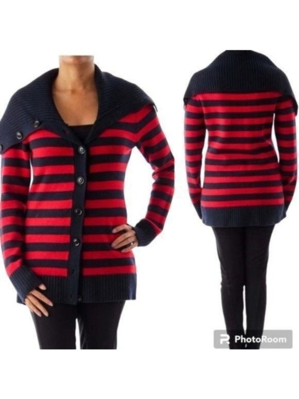 Banana Republic Merino Wool Button Sweater | Blue & Red | Size M